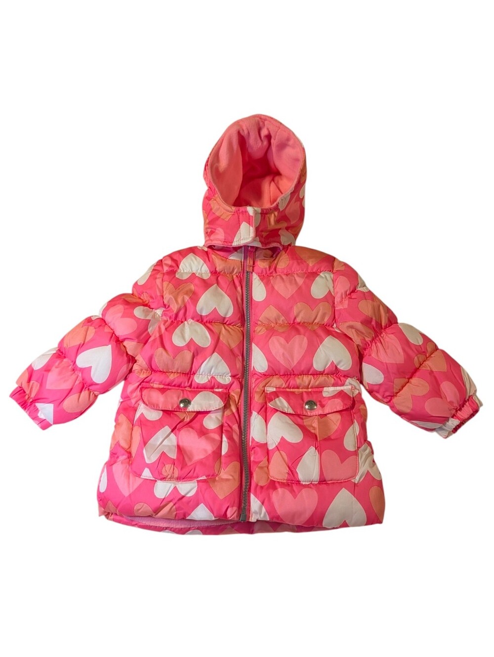 Berkley Jensen Kids Pink Heart Puffer Jacket Hooded Winter Coat Size 2T